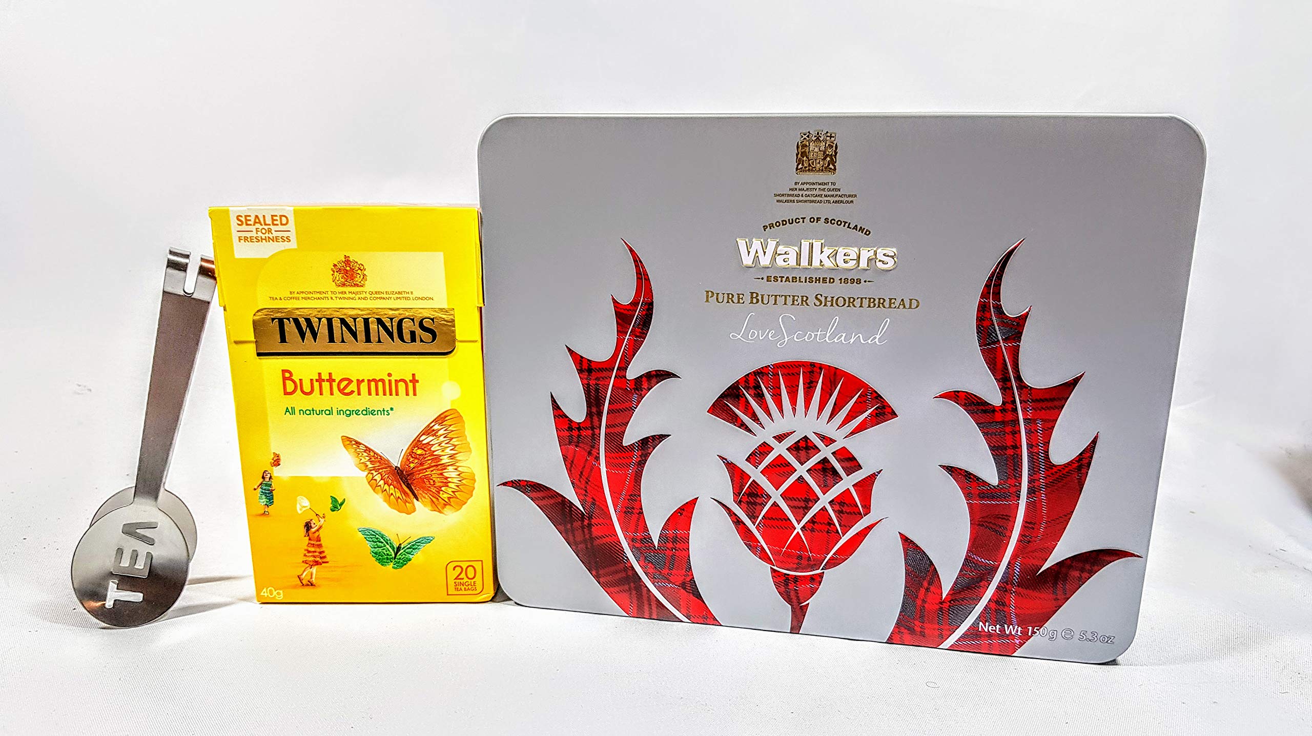 Walkers Scottish Thistle Icon Tin & Twinings Buttermint Tea