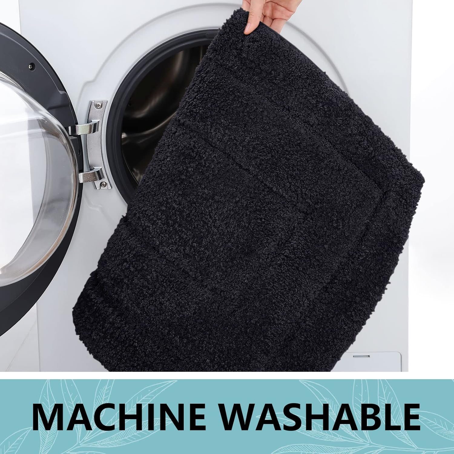 Buganda Microfiber Bathroom Rugs, Bath Rug Size 24 x 16 and 47 x 24in Blcak, 2 Item Bundle