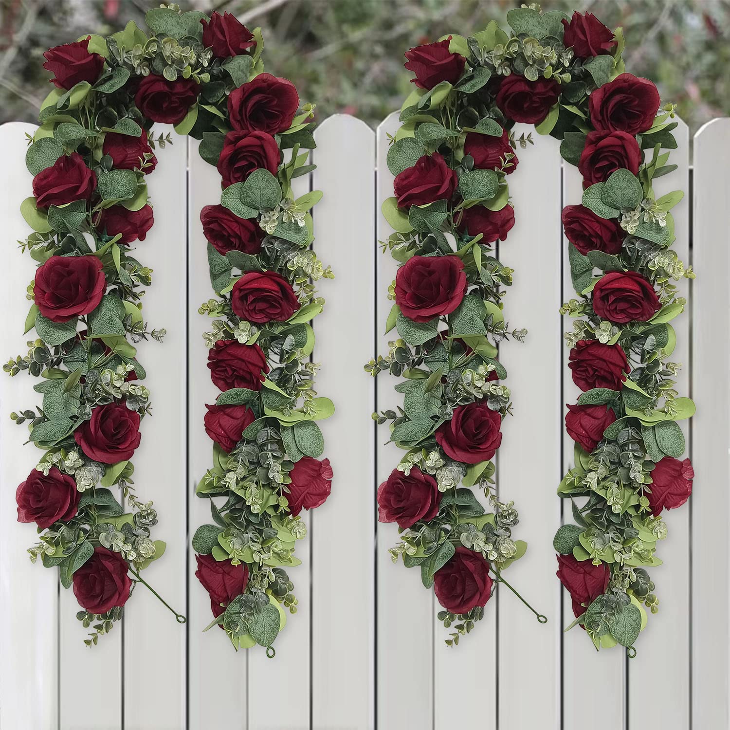 FEQO 人工ユーカリガーランド 6個 フェイクユーカリストランド 6フィート ユーカリの葉 グリーンガーランド ウェディングパーティー ディナーホーム用 グリ