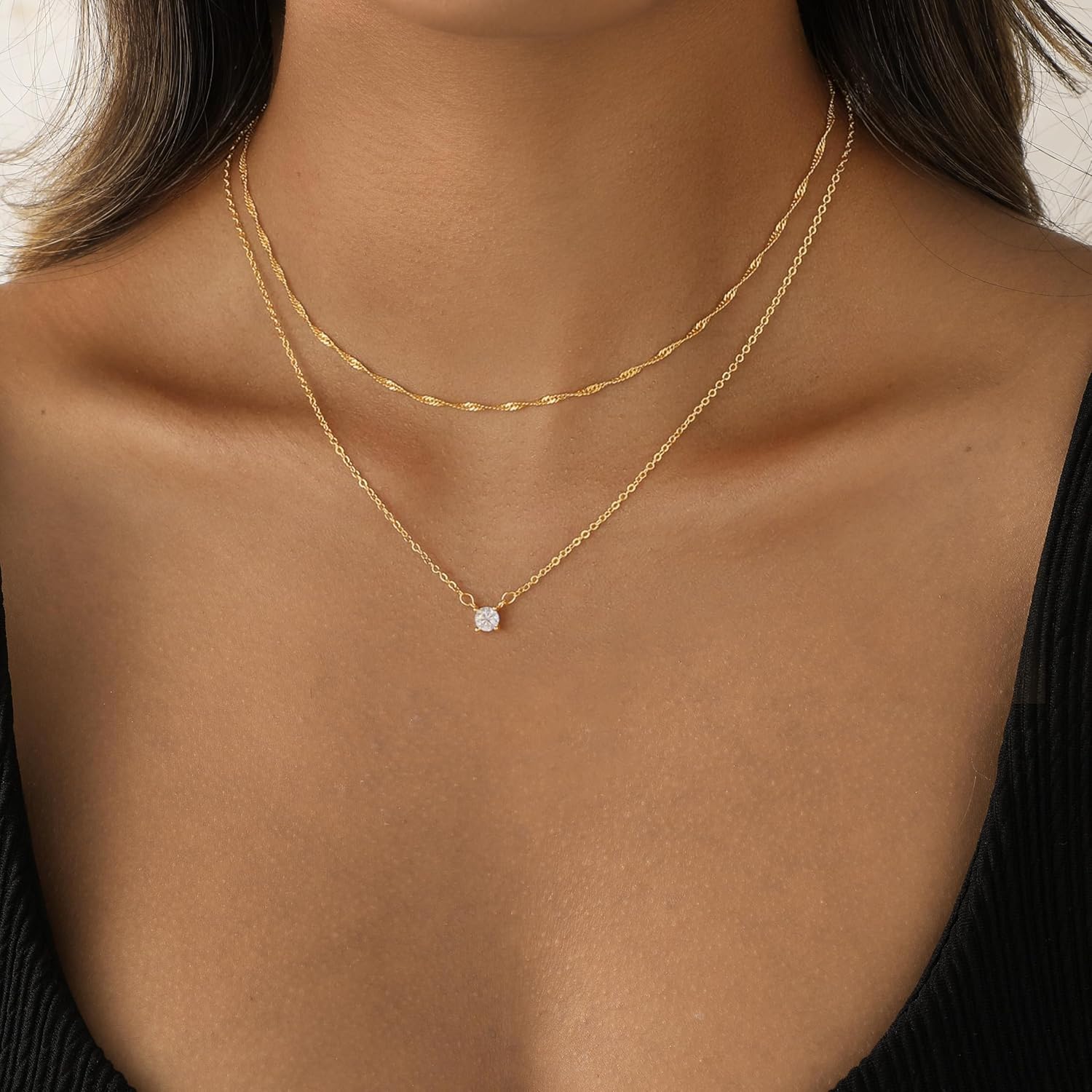 Bykuvo Dainty 14K Gold Plated/Silver Cubic Zirconia Diamond Necklaces for Women,Simple CZ Layered Gold Silver Necklaces Stack Trendy Jewelry Gifts - Image 2