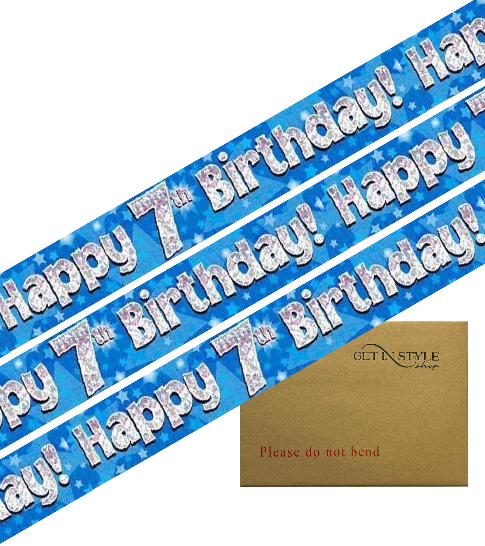 9ft Happy 7th Birthday Foil Holographic Banner, Vibrant Blue (274cm)