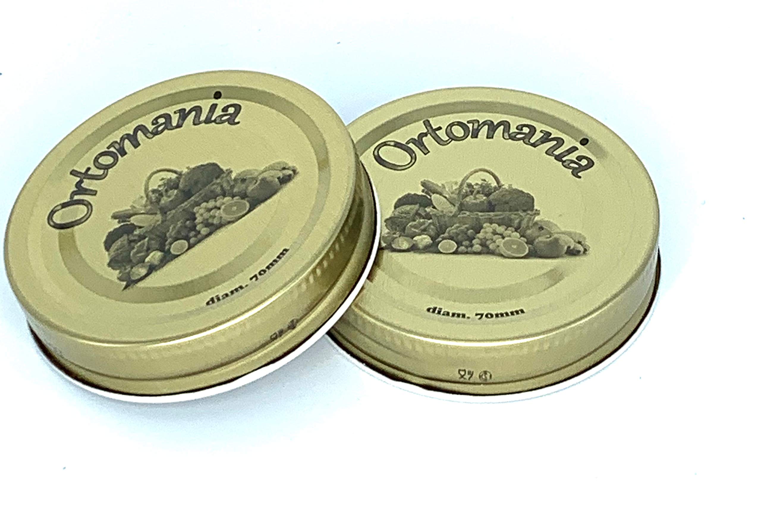 tappi per vasi da 500 ml e da 250 ml, diametro 70, modello ortomania, scatola da nr.108 pezzi