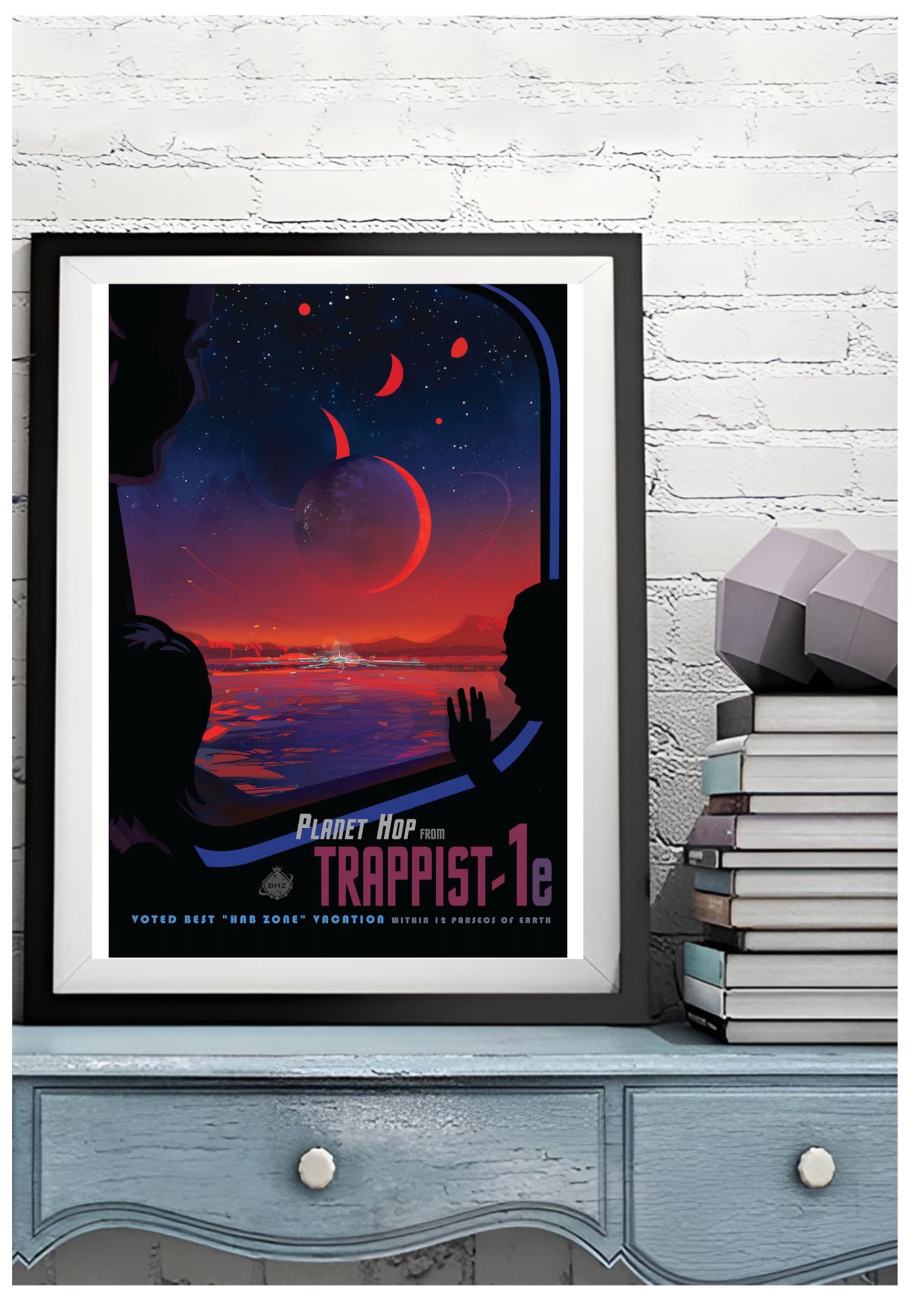 BACK TO VINTAGE Trappist-1e - Space Art Poster A4 Format Featuring Starry Sky and Planetary Motifs in Bold Design for Creative Wall Spaces or Space Exploration Enthusiasts