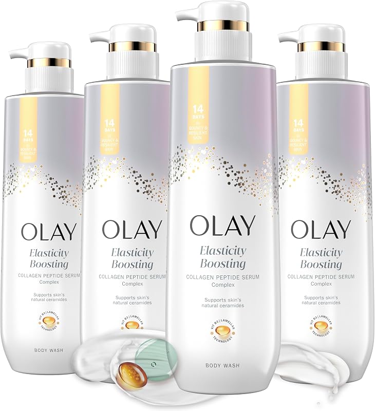 Elasticity Boosting Repair Body Wash for Women, Triple Complex with Repair Lipds, Vitamin B3 & Collagen Peptide, Intense Hydration & Long-Lasting Moisture, For All Skin Types, 20 oz (Pack of 4)