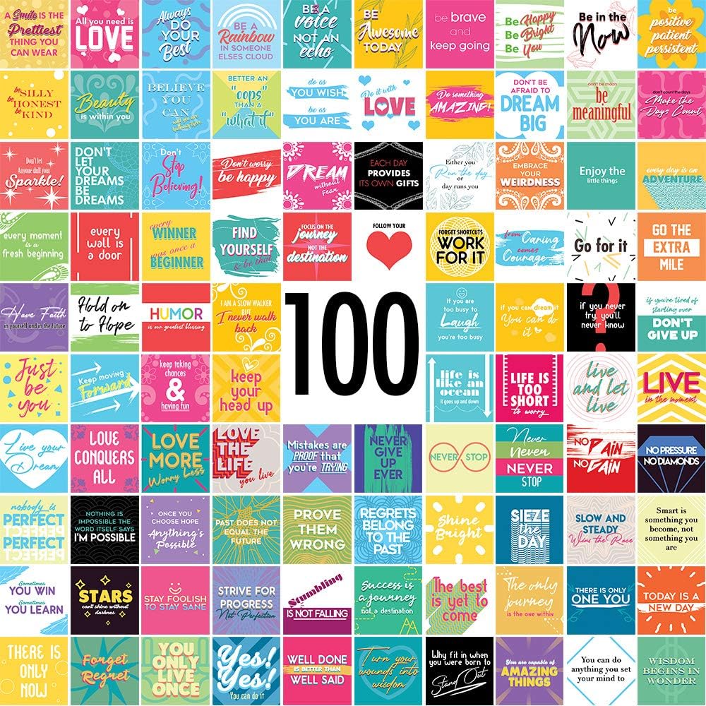 Savoychef 100 Inspirational Quote Cards - Motivational, Encouragement, Gratitude, and Self Care - 3"x3" Size