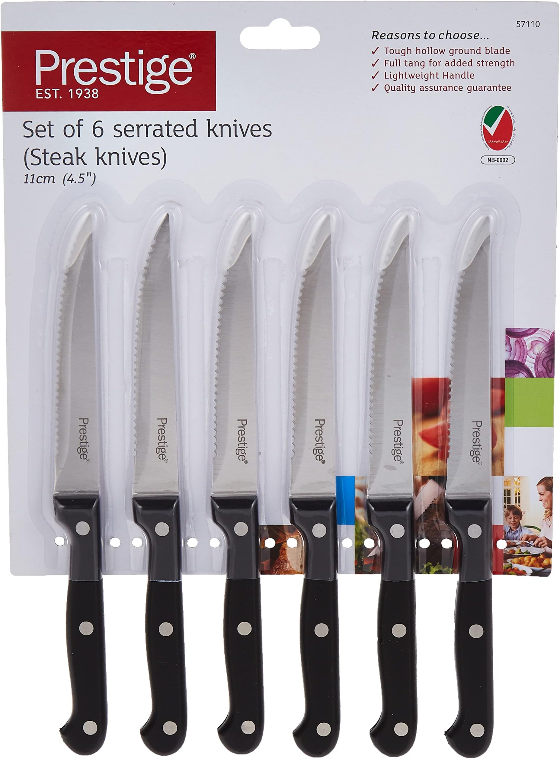 Prestige 6-Pieces Steak Knife Set with Micro Serrated Edge | Steak Knives Set with Stainless Steel Blades | PR57110