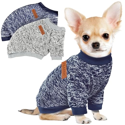 2 Pcs Dog Sweaters for Small Dogs Girl Boy Winter Fleece Clothes Warm Soft Dog Sweatshirt Outfit for Dogs Cats Pet Apparel