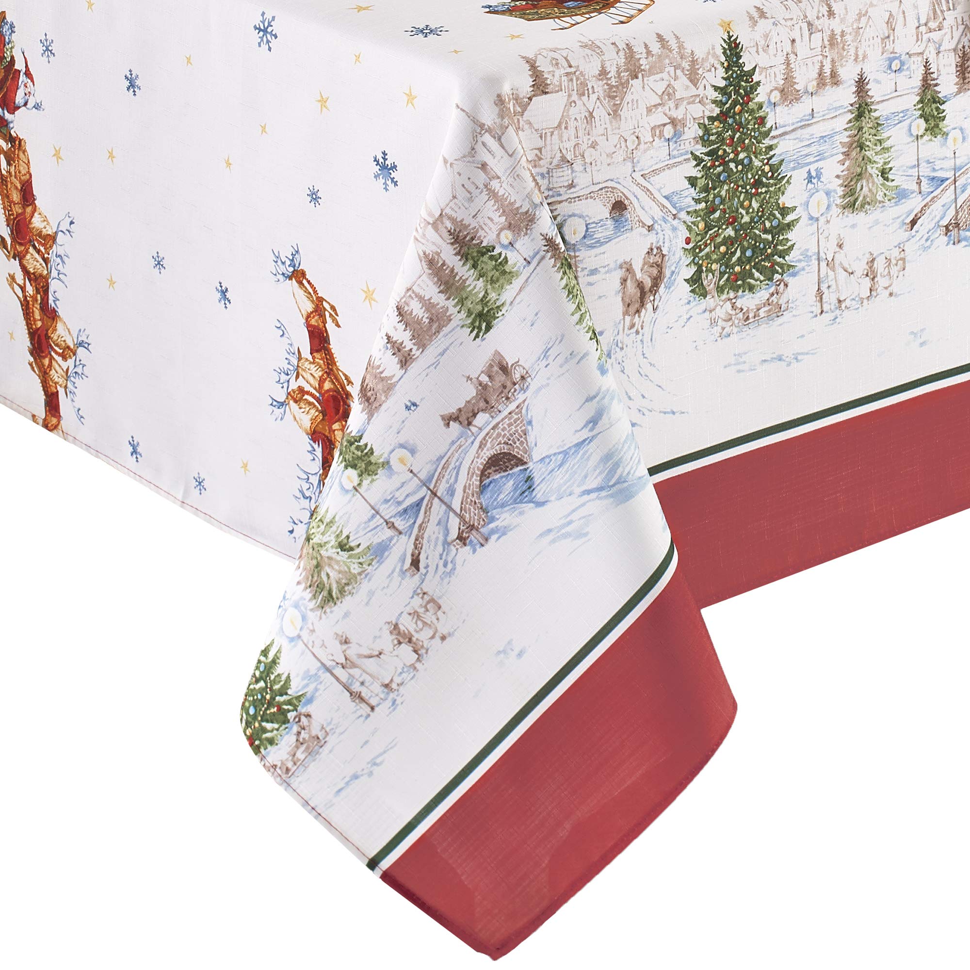 Elrene Home Fashions Santa Snowy Sleighride Wrinkle Resistant Holiday/Christmas Tablecloth, 60"X84", Rectangle
