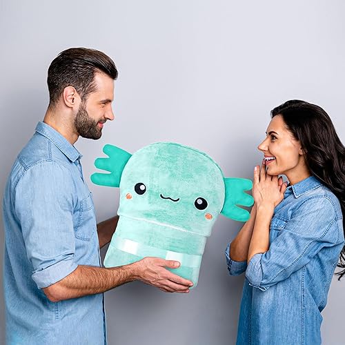 Miniatura 7 de Axolotl - Manta con capucha para adultos, súper suave, cálida y acogedora manta de franela de vellón y sherpa con capucha - Regalos de ajolote para