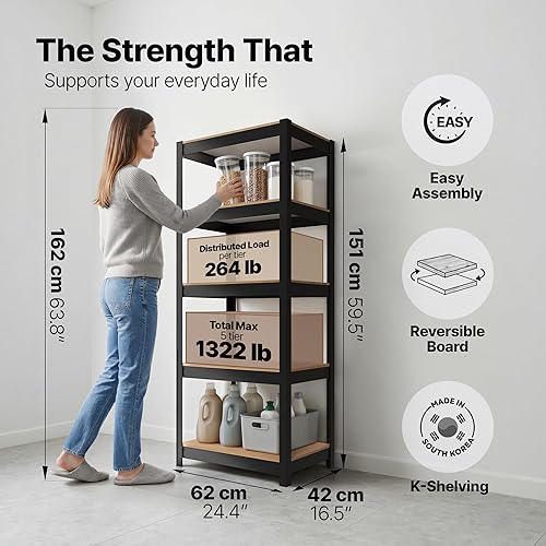 Miniatura 2 de HOMEDANT House - Estantería de metal resistente ajustable de 24.4 pulgadas de ancho y 5 niveles para garaje, estantes de almacenamiento de pie,