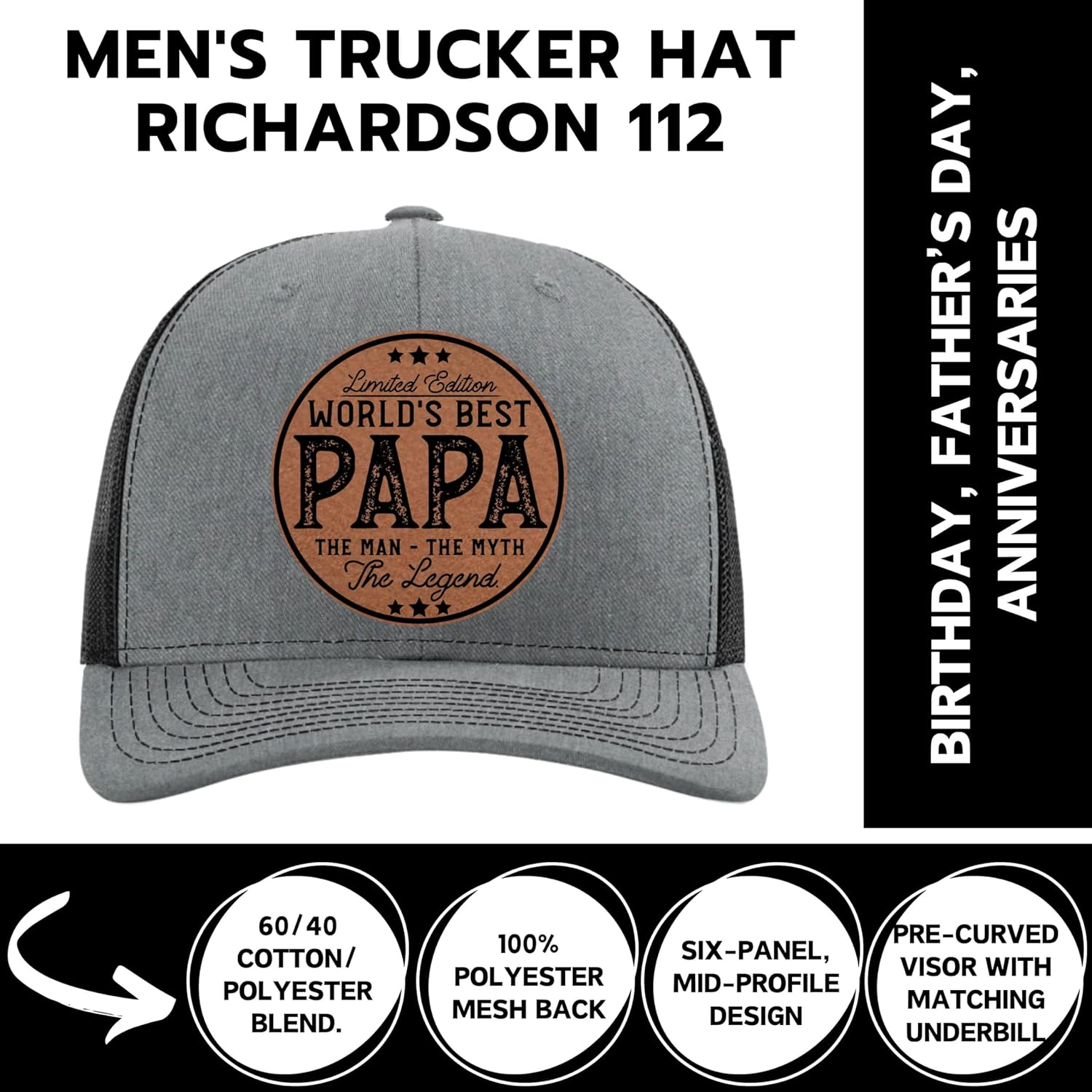 Worlds Best Dad Hat from Wife Daughter Son - Dad Birthday Gifts from - Richardson 112 Trucker Hat -