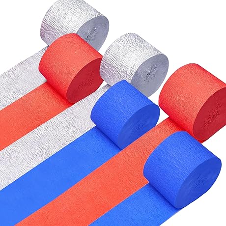 6 Rolls Red Silver Blue Crepe Paper Streamers