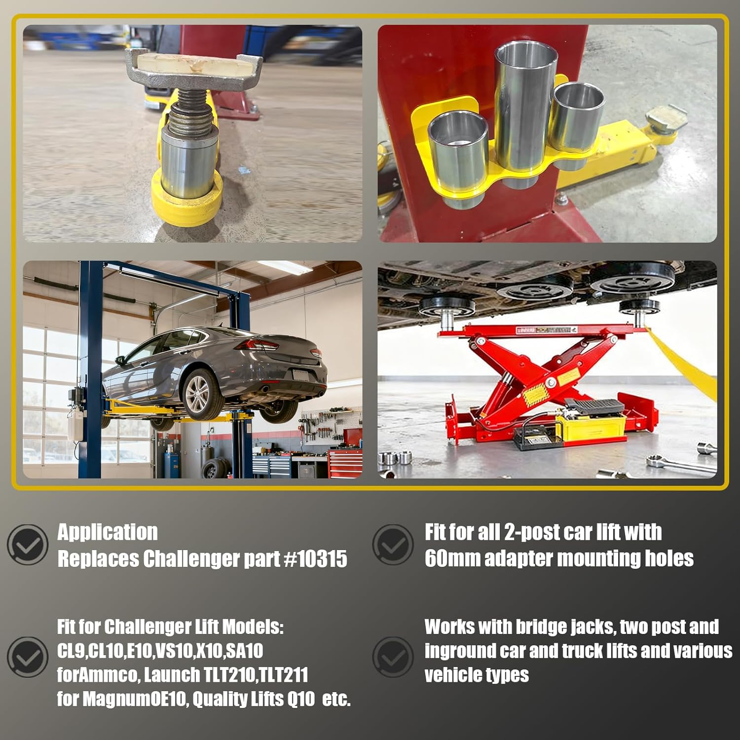10315 Stack Truck Adapter Kit Compatible with Challenger Lift CL9 CL10 E10 VS10 X10 SA10x, For 10K/12K Two Post and Inground Car and Truck Lifts, (4) 3" & (2) 6" stack adapters with Organizer