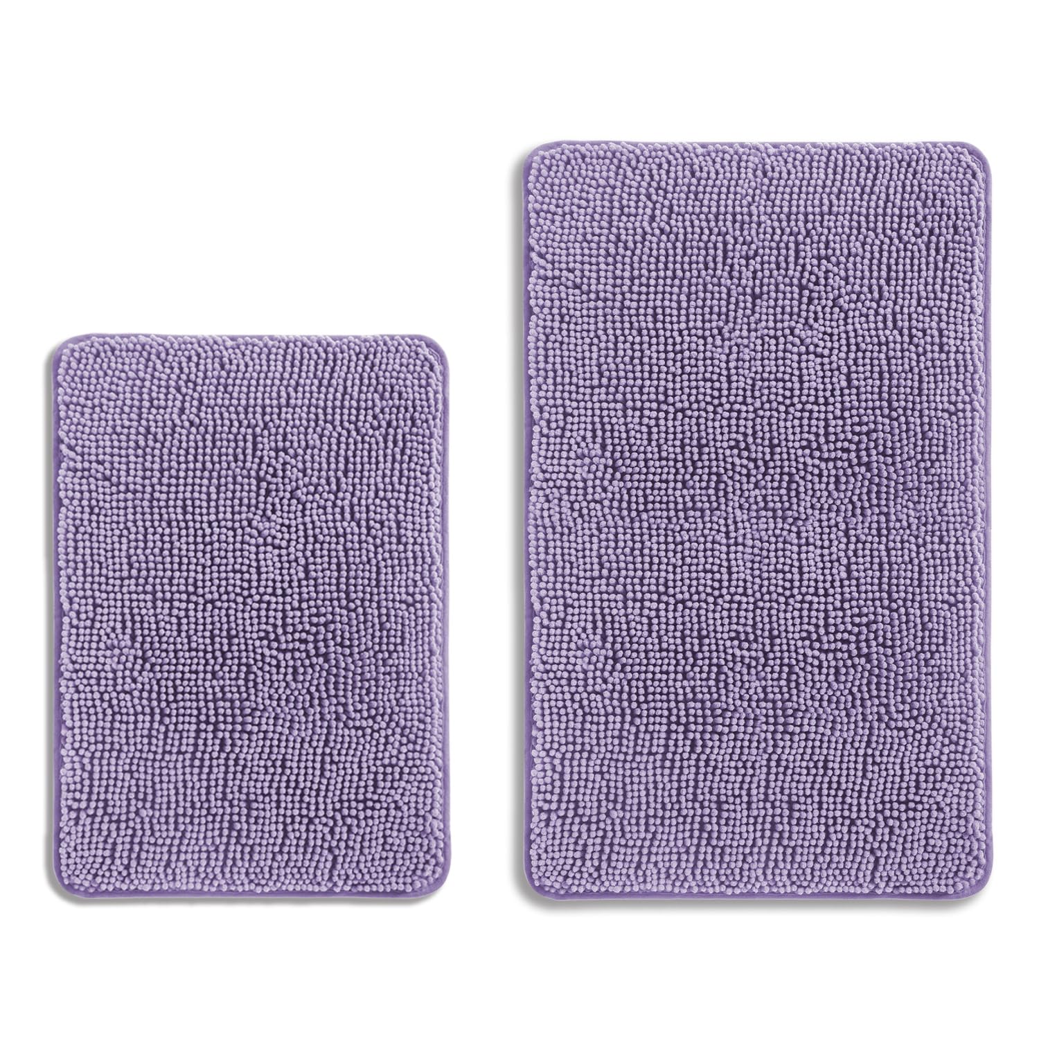 PureSwan Lavender Bathroom Rugs Sets 2 Piece – Absorbent and Washable Bath Mat, Non-Slip, Thick Soft Chenille Bath Rugs for Bathroom Floor, Shower,