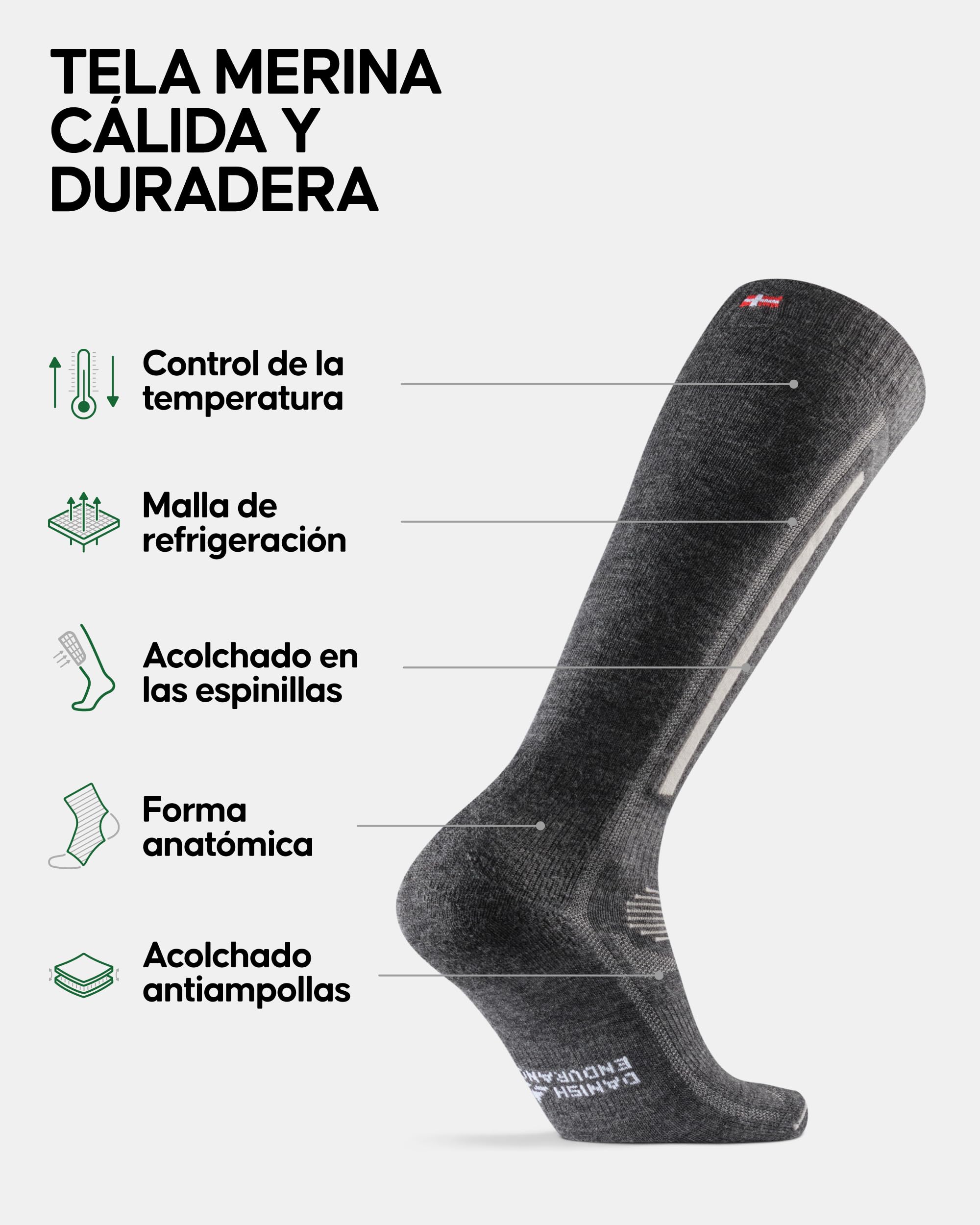 DANISH ENDURANCE Calcetines de Esquí Térmicos de Lana Merino, Calcetines Altos para Hombre y Mujer