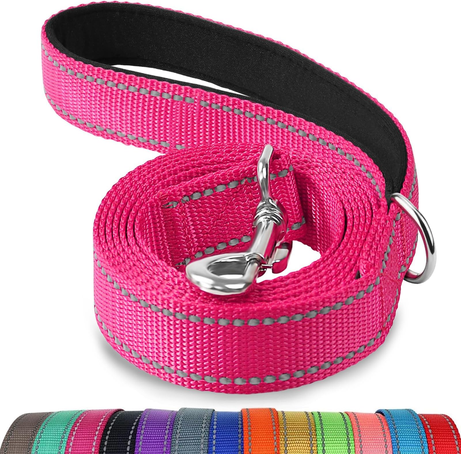 Dog Leash, 6 FT Double-Sided Reflective, Padded Handle Nylon Heavy Duty Leashes for Medium & Large Dogs Walking, Hotpink