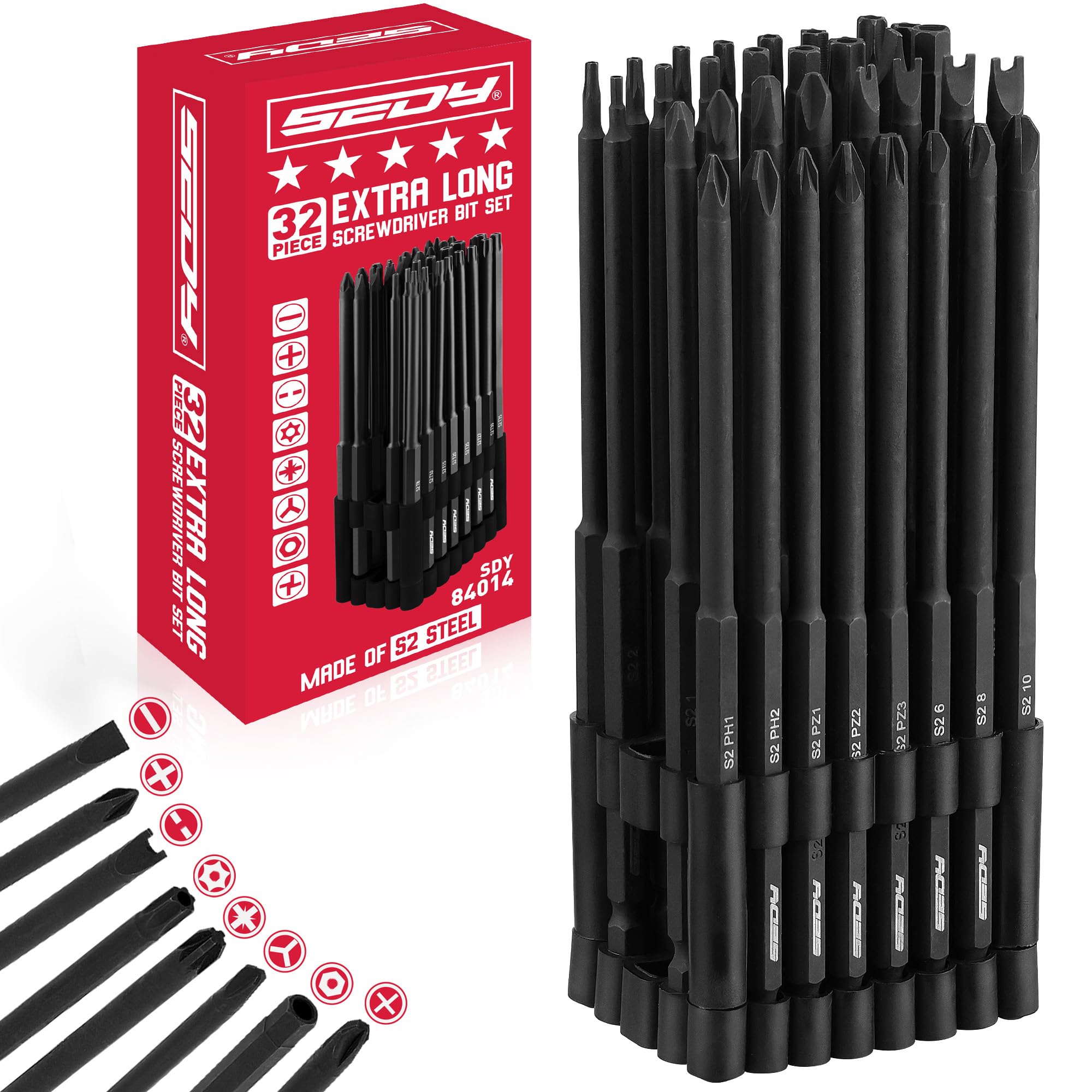 SEDY 32-Piece Extra Long Security Bit Set
