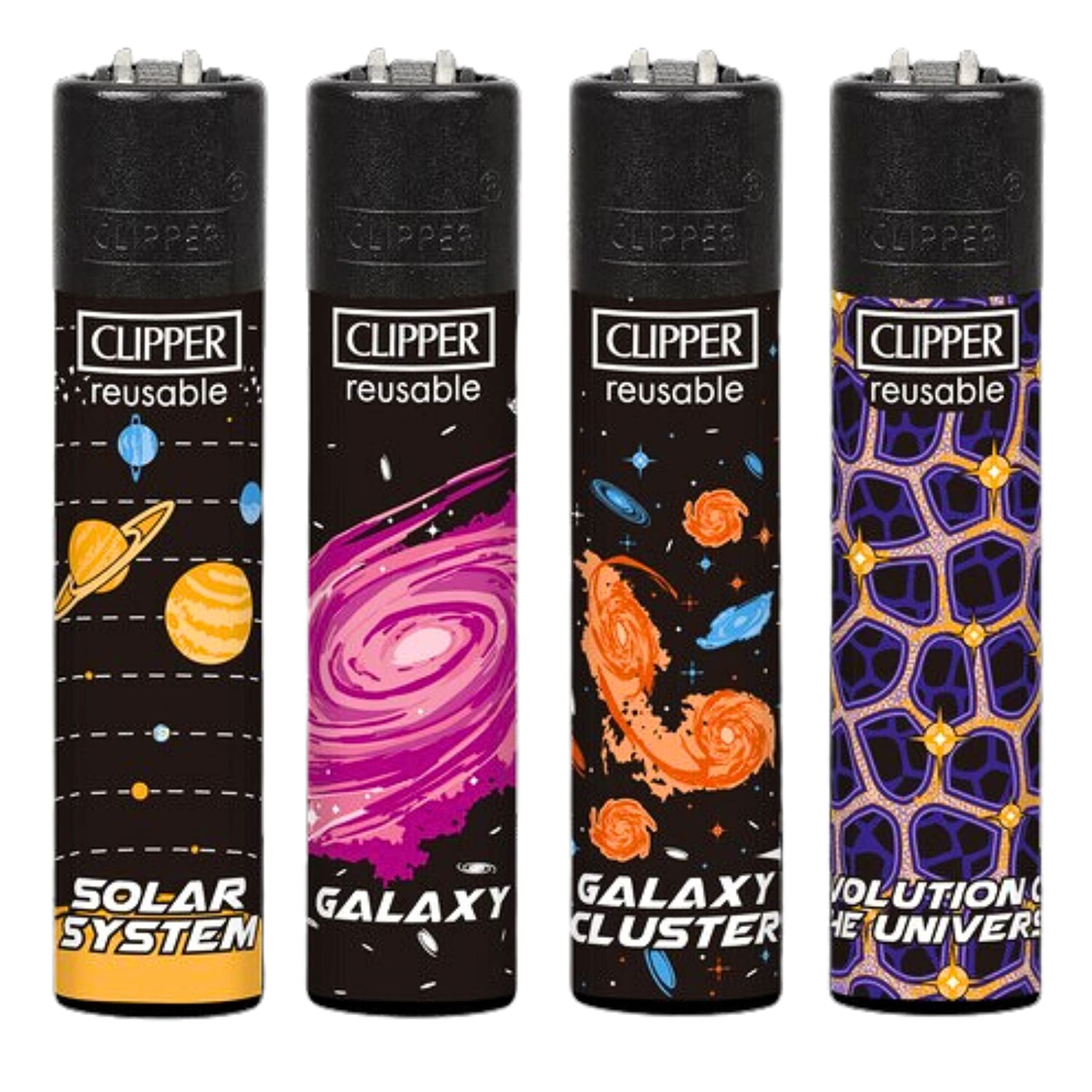Zactly - 4 X Clipper Lighter Accross Universe 2 Set, Refillable Gas Lighters, Replaceable Flint, Rare Limited Edition