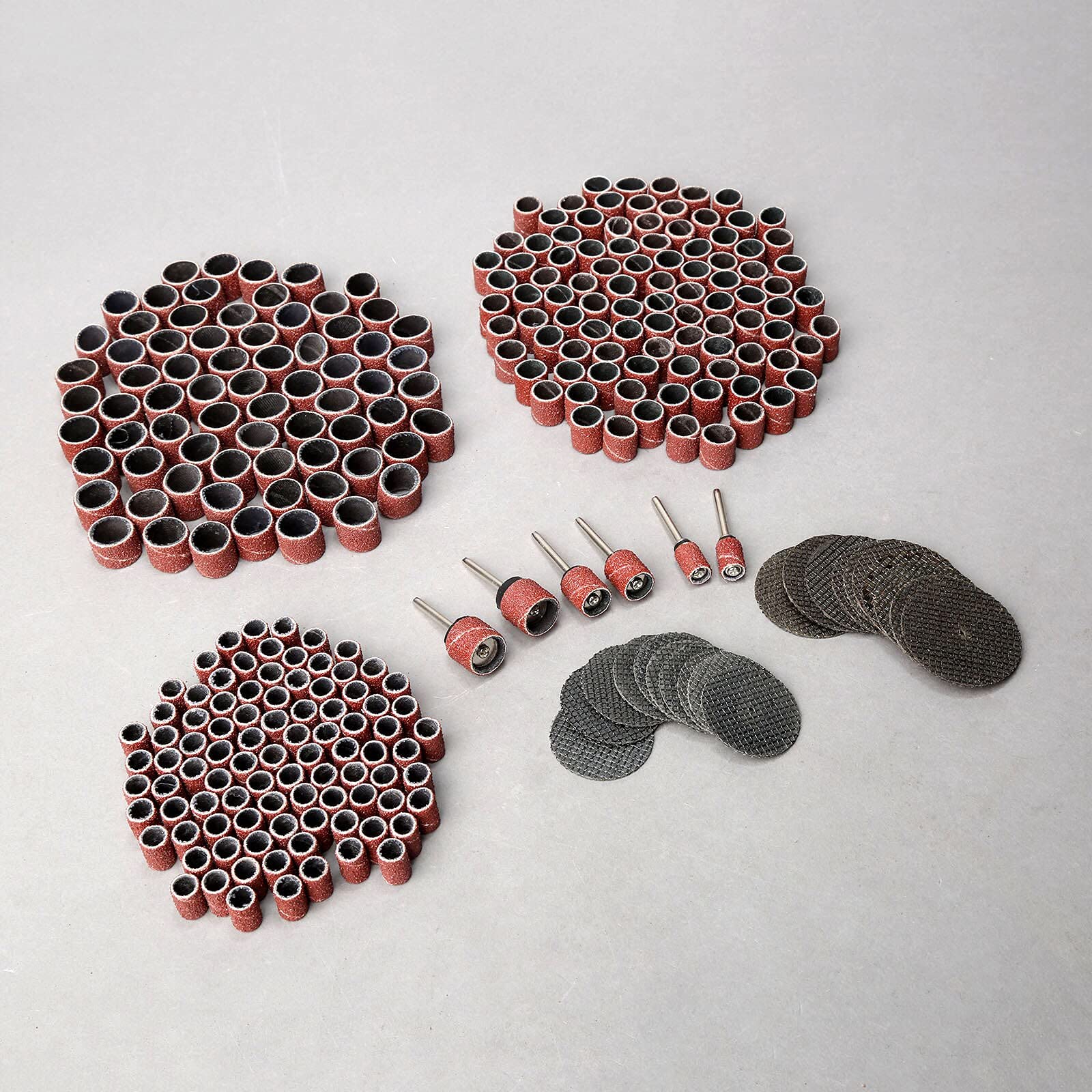 300Pcs 6.35mm 9.5mm 12.5mm Sand Circle Sandpaper Drum Sanding Bands 6Pcs Sanding Drum+20Pcs Resin Grinding Cutting Wheel Discs DUO ER