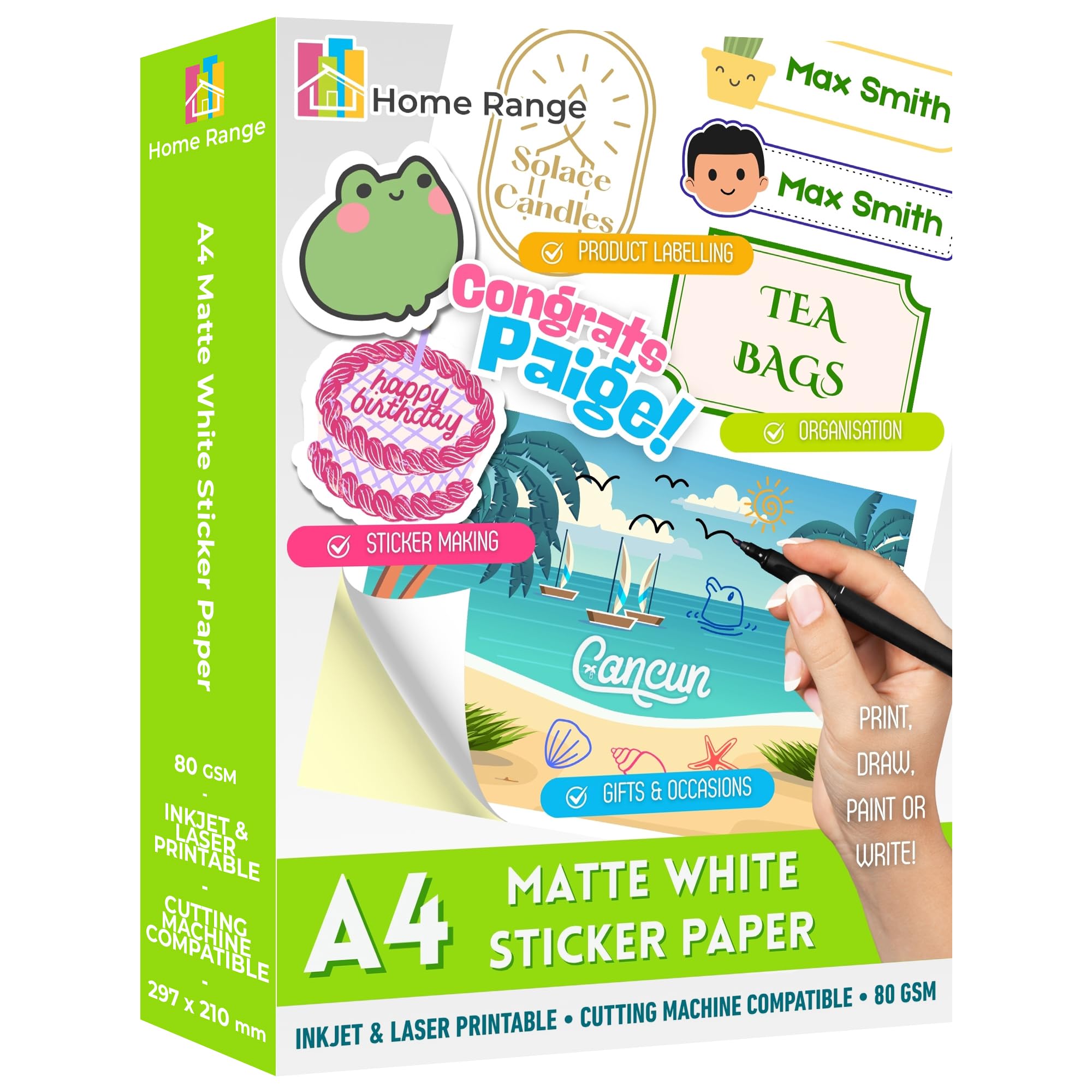 Home Range 50 Sheets A4 White Self-Adhesive Matte Sticker Paper | Durable Printable Sheets for Inkjet & Laser Printers | Ideal Sticky Back Printing Paper for Custom Labels, Photos, and Crafts