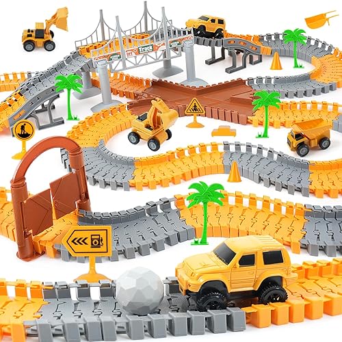 Juguete de pista de carreras de construcción para niños, regalos de cumpleaños para niños de 3, 4, 5, 6, 7, juego de ingeniería con más de 220