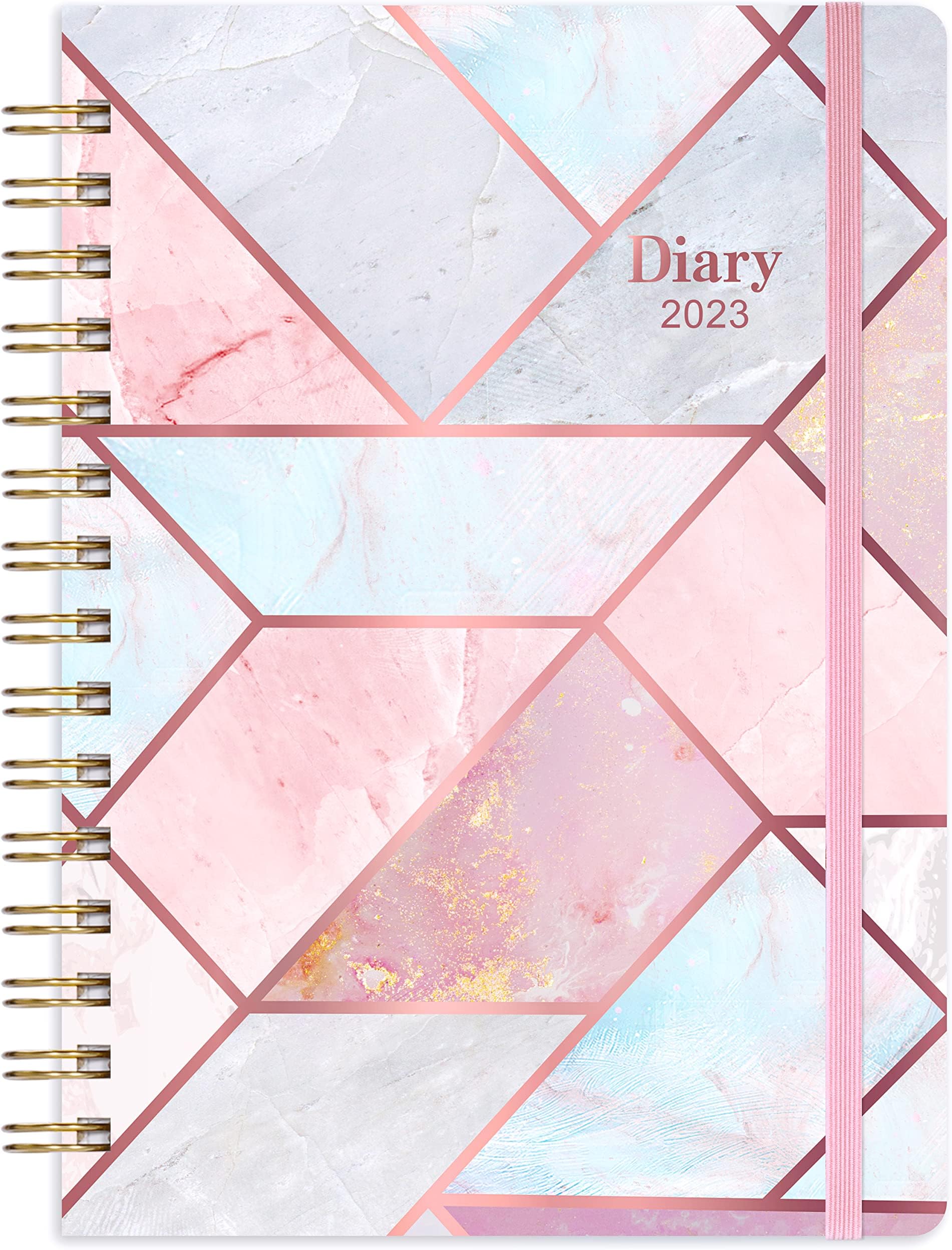Amazon Brand - Eono 2023 Diary, Diary 2023 from January - December, 2023 Diary A5 Week to View with Pink Hardcover, Monthly Tabs, Expandable Inner Pocket, 21.5 x 15.5 x 1.5 cm