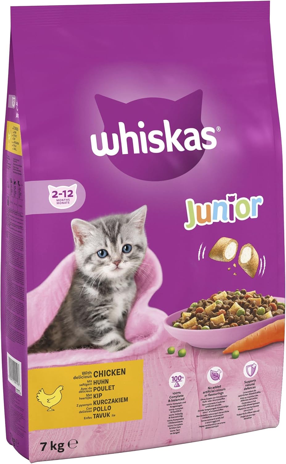 Whiskas Junior Chicken 7kg Bag, Kitten Cat Dry Food Pack may vary Amazon.co.uk Pet Supplies