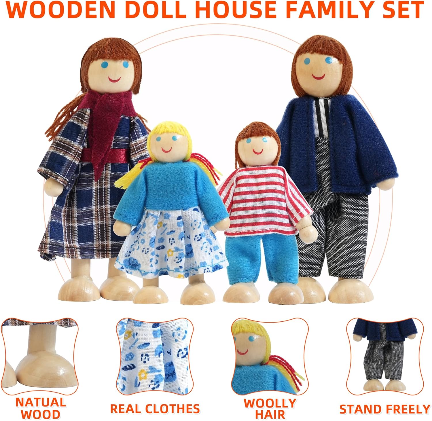 Kizfarm 8-in-1 Wooden Play Kit Montessori Baby Toys and Wooden Dollhouse Furniture Set