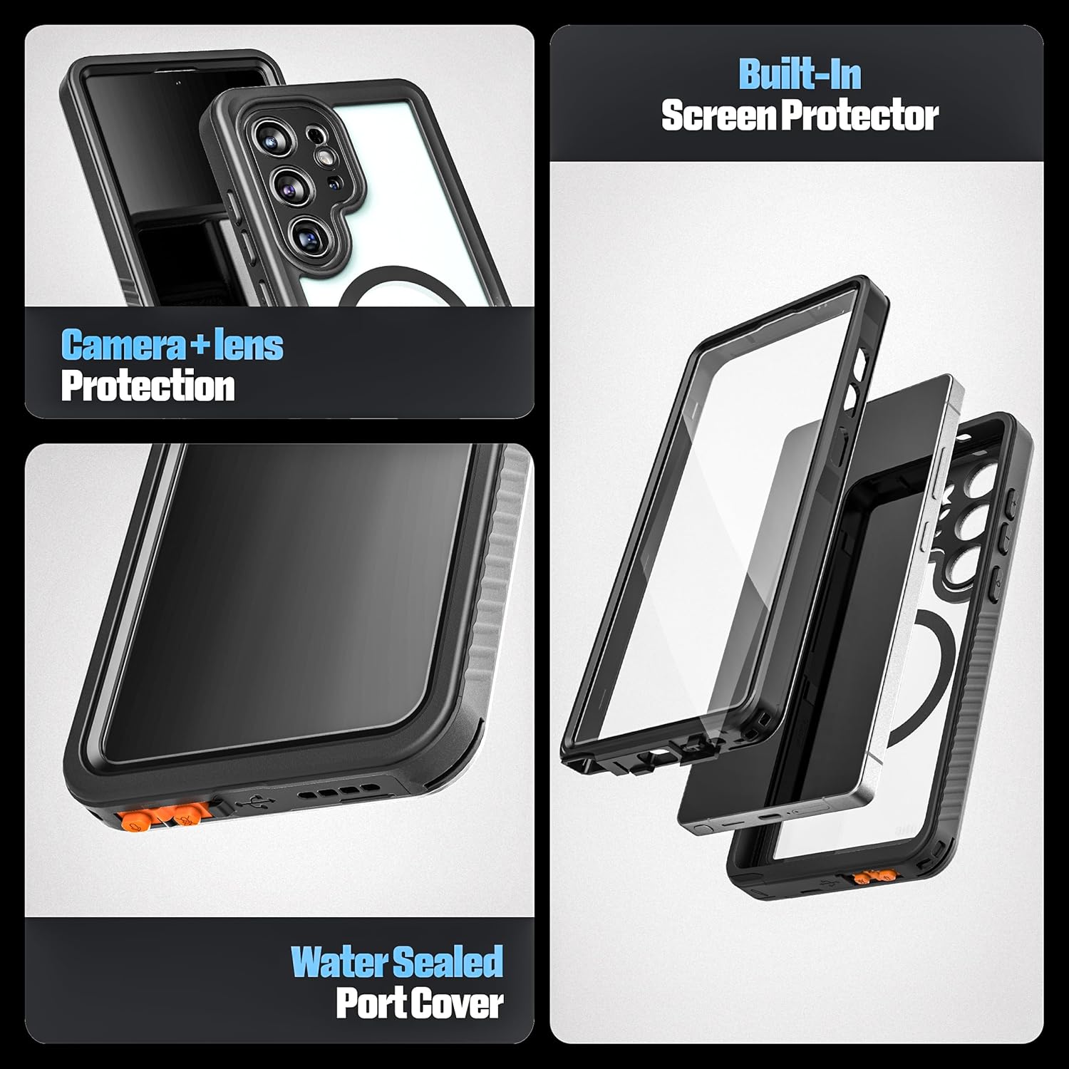 ENCASED Waterproof Case Designed for Samsung Galaxy S26 Ultra (IP68) Full Body Protective Phone Case with Screen Protector Built-in and MagSafe Compatible (Clear/Black)