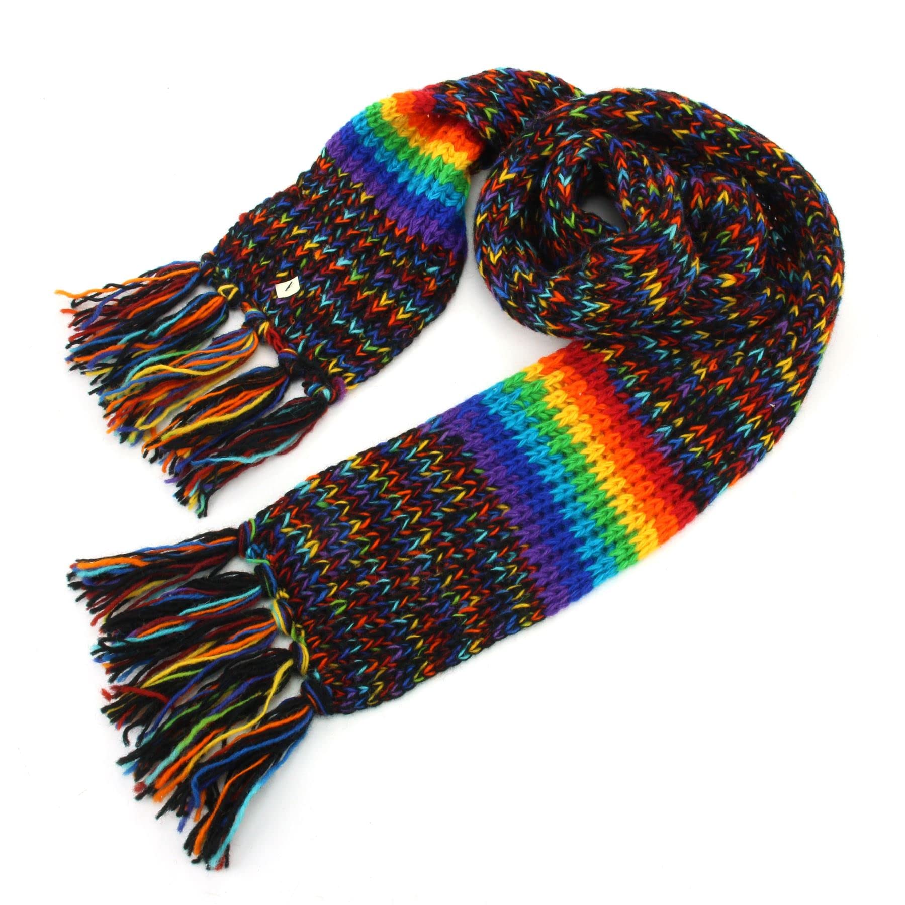 LOUDelephant Hand Knitted Wool Scarf - SD Black Rainbow Stripe