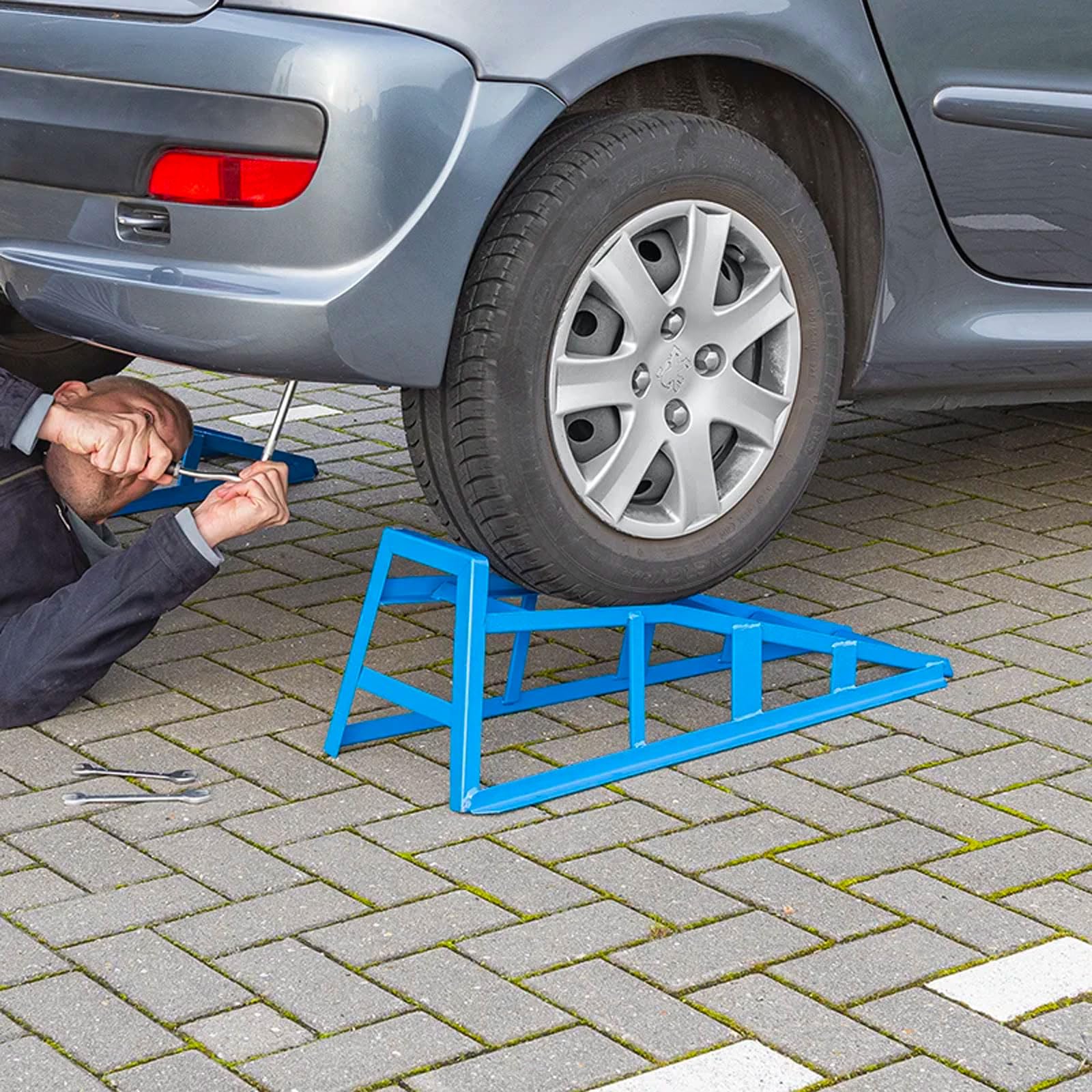 2 rampas de acceso 1000 kg de acero para coche, autocaravana, rampa cuña, ancho de vía hasta 17 cm