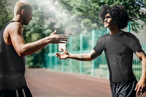 Miniatura 9 de DGXINJUN Men Padded Compression Shirt Sports Short Sleeve Protective T-Shirt Shoulder Rib Chest Back Protector Pads Support Shirt for Adult Football