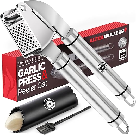 Garlic press and peeler set