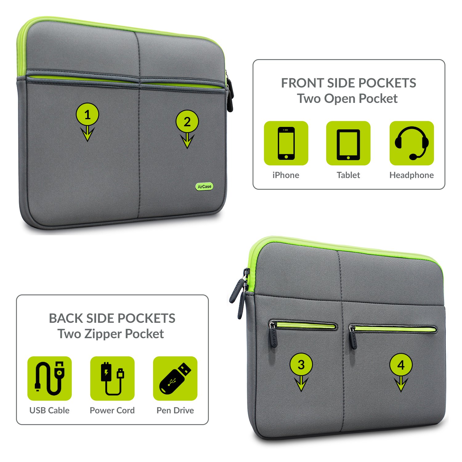 AirCase Premium Laptop Bag with 6 Pockets fits Upto 15.6" Laptop/MacBook, Wrinkle Free, Padded, Waterproof Light Neoprene case Cover Sleeve Pouch, for Men & Women, Grey- 6 Months Warranty 27