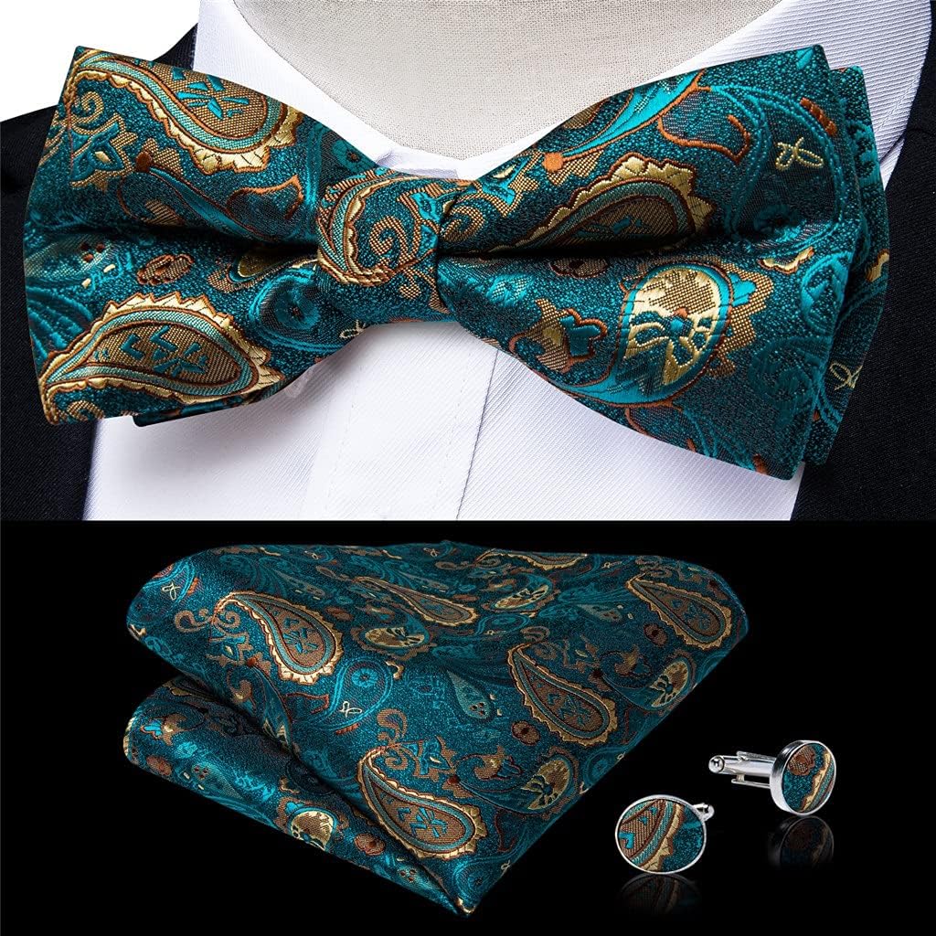 Men's Tuxedo Cummerbund Gray Silk Striped Bow Tie Handerchif Cufflinks Set Wedding Party Cummerbunds Waist