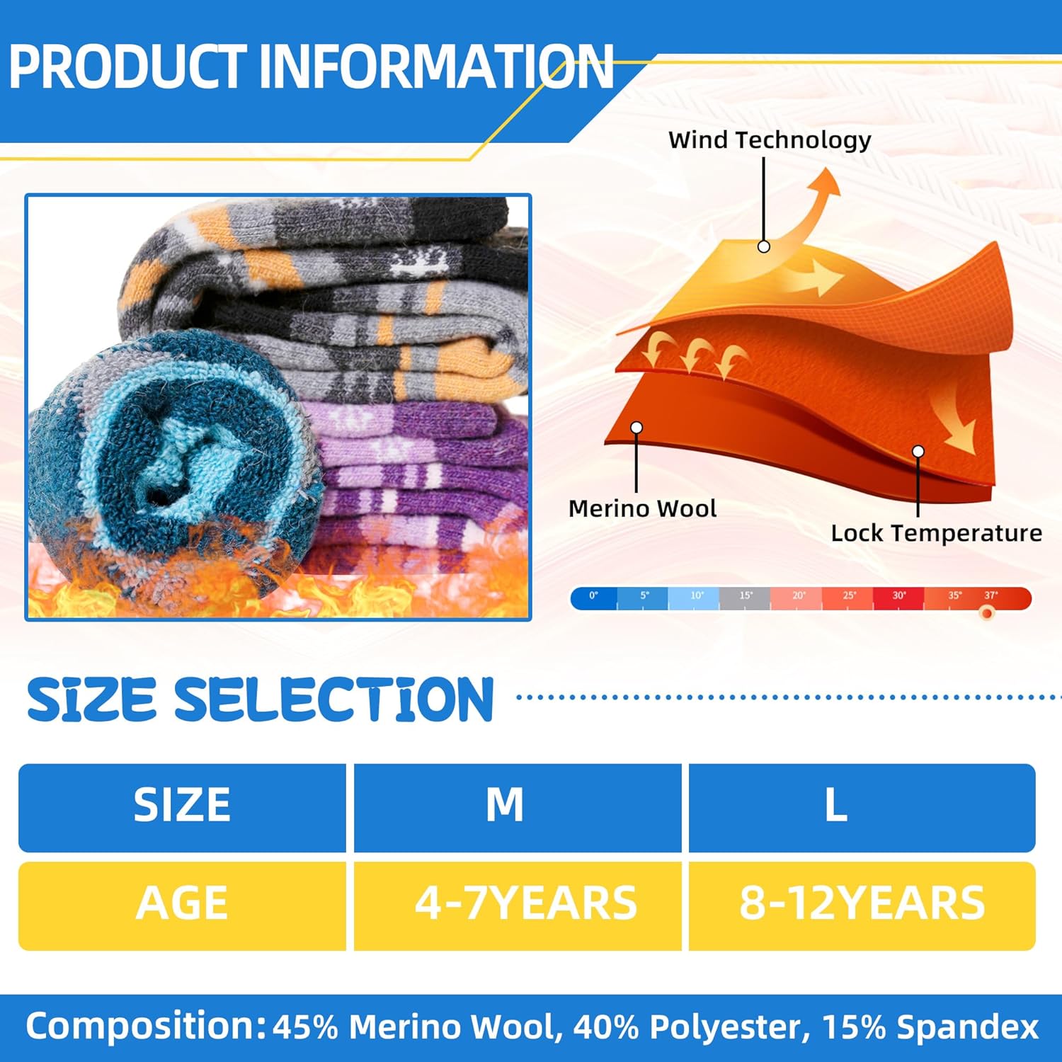 SeeyAN Kids Ski Socks Merino Wool Thermal Winter Socks Boys Girls Warm SnowBoarding Thick Skiing Socks 3 Pairs (Purple/Grey/Blue, 8-12 Years) - Image 3