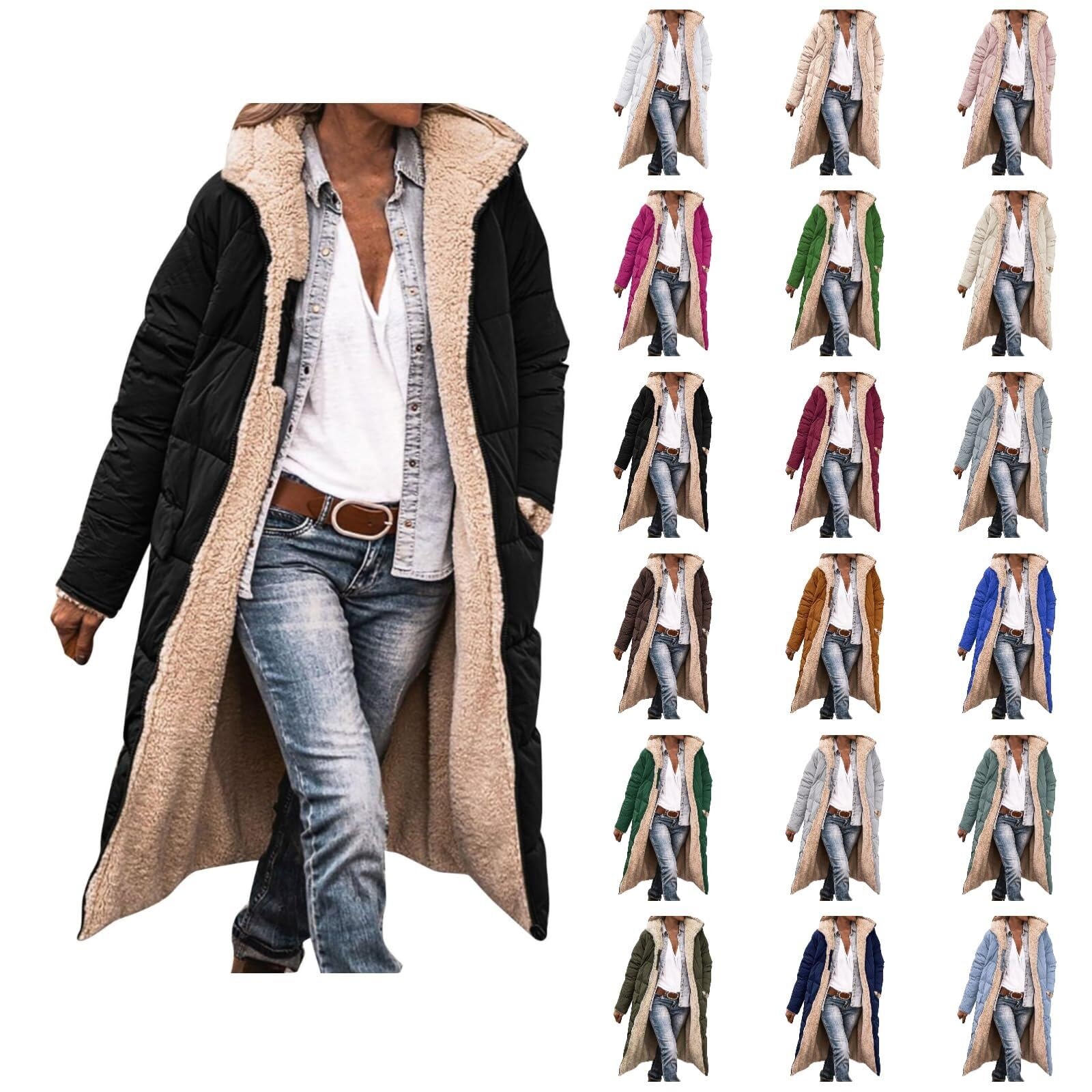 Lockenstab Women's #01 Black Winter Coats For Uk Fleece Lined Warm Outerwear Padded Puffer Jackets Quilted Down Coat Full Zip Hooded Longline Raincoat Jacket(,Xx-Large)