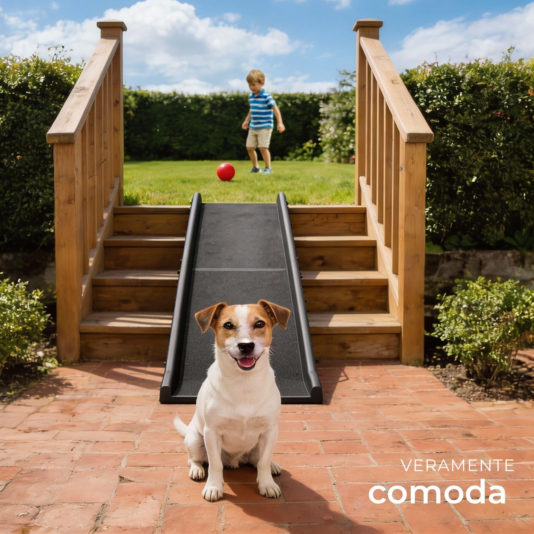tectake® Rampa per Cani Paw Step, Richiudibile, Antiscivolo per Auto, Pieghevole con Maniglie Trasporto, Supporto fino a 90kg, Pedana per Cani, Rampe per Cani