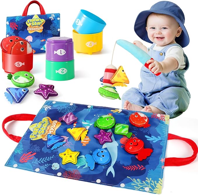 URMYWO Juguetes Niños 1 Año - 17 Piezas Juguetes Bebé Montessori con Tazas Apilables de Colores, Promueve el Desarrollo de la Coordinación, Diseño Portátil, Regalo Ideal para Niños de 1-3 Años
