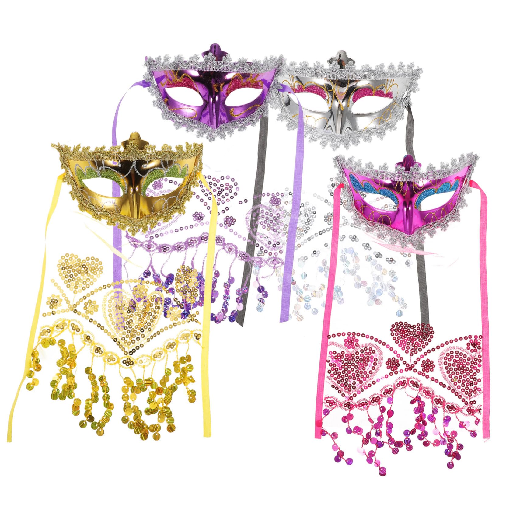 GAROZATION Masquerade Masks Set Mysterious Veil Lace Embellishments Carnival Party Masks for Women