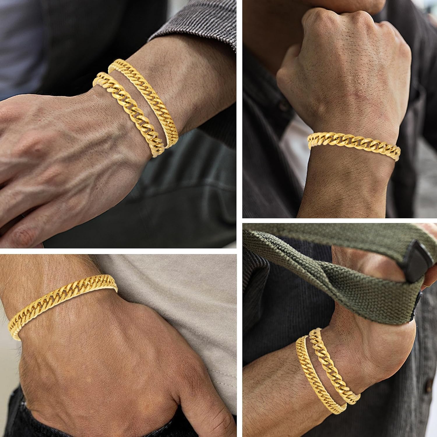 XIANNVXI Stainless Steel Bracelets for Men 2PCS Cuban Link Bracelet Stainless Steel Mens Silver/Gold/Black Bracelet Set 7.5/8.3/9 Inches Gifts for Mens Metal Bracelets - Image 5