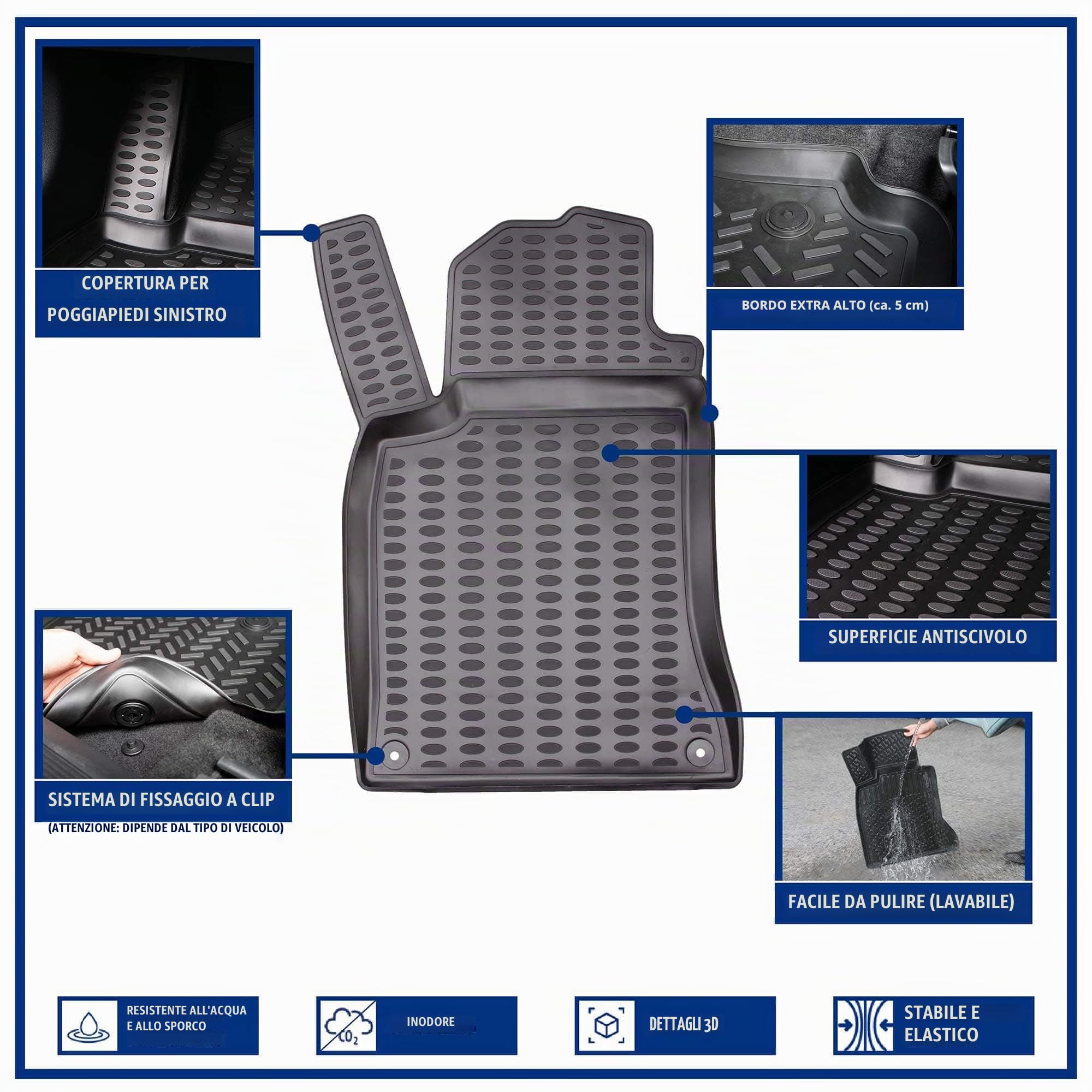 ELMASLINE 3D Tappetini Gomma per Ford Kuga 2 (II) 2012-2019 | Bordo Extra Alto | Tappetini Auto