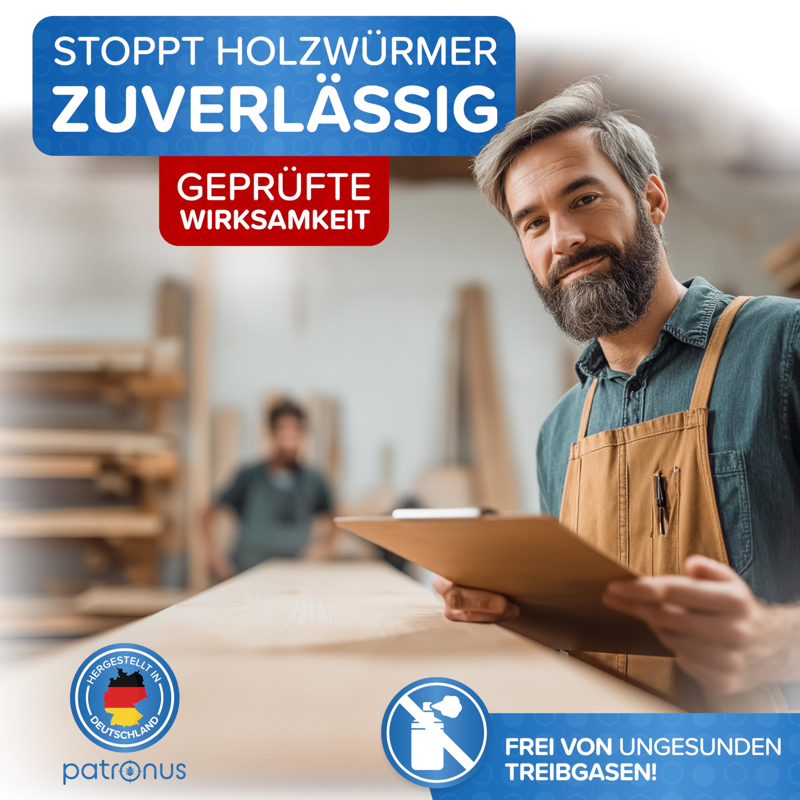 Patronus Holzwurm Spray [1000 ml] mit effektiver Sofortwirkung, starkes Abwehr-Mittel gegen Holzwürmer in Möbeln & Holz für innen & außen, hochwirksam & laborgeprüft - Zitrusduft