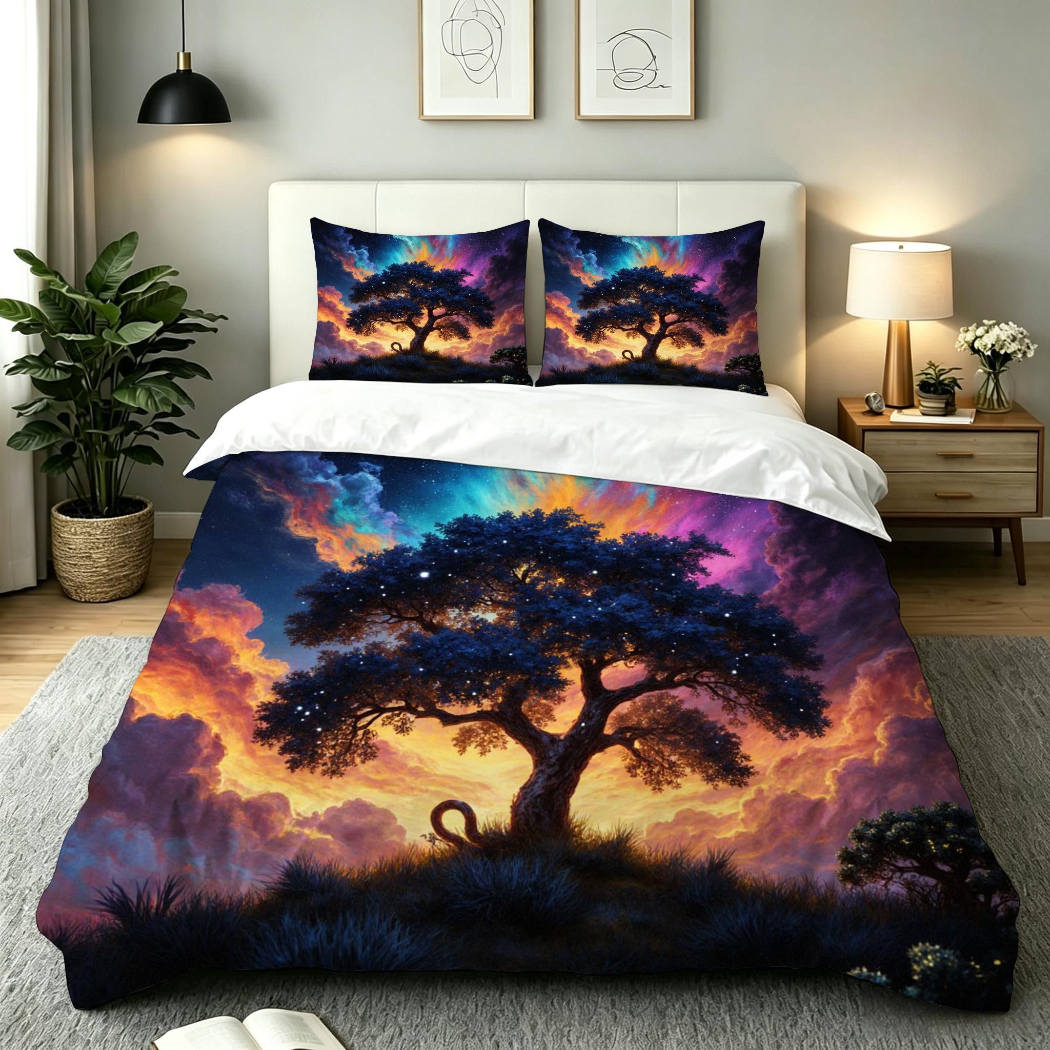 Funda Nórdica Cama 180, 240x260 cm Árbol Gris, AQ2370 | 3D Estampado, con 2 Funda Almohada, con Cremallera Oculta, para Adultos Parejas, para Villa Dormitorio, Ligero Transpirable