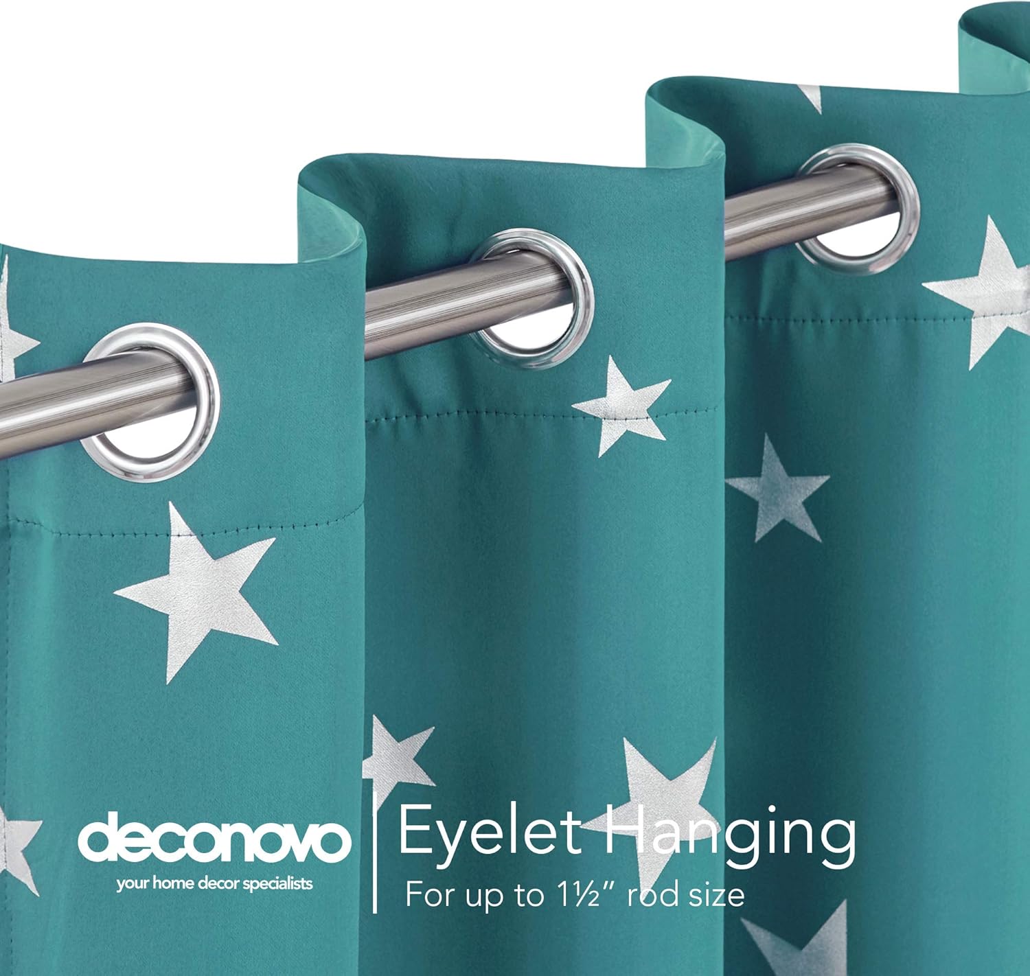 Deconovo Super Soft Thermal Insulated Silver Star Printed Eyelet Blackout Curtains for Bedroom 46 x 72 Inch Turquoise 2 Panels - Image 5