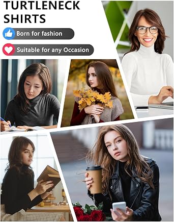 Dalavch 4 Pack Womens Long Sleeve Turtleneck Shirts Slim Fit