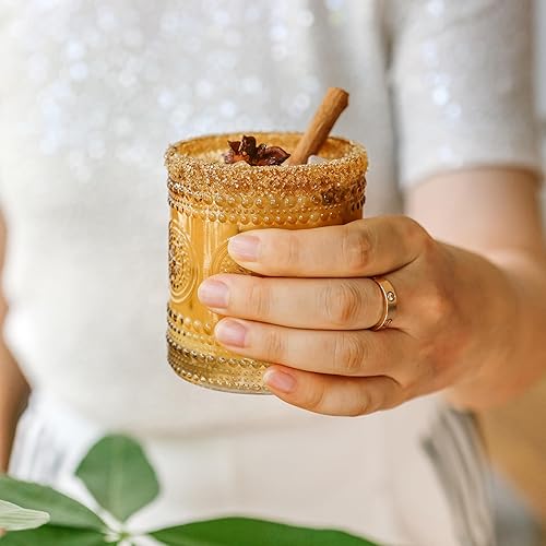 Miniatura 2 de Kate Aspen Hobnail - Juego de 6 vasos de bebida con cuentas de ámbar floral (10 onzas), juego de cristalería vintage, juego de vasos de cóctel,