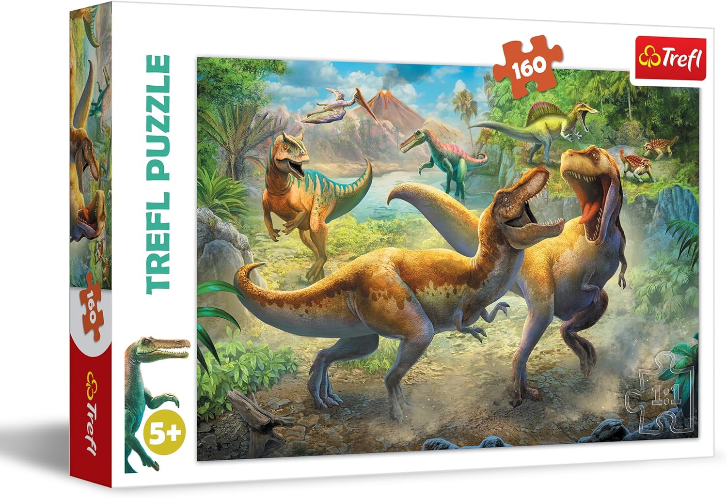 Trefl Fighting Tyrannosaurs 160 Piece Jigsaw Puzzle Red 16"x11" Print, DIY Puzzle, Creative Fun, Classic Jigsaw for Adults and Children from 5 Years Old