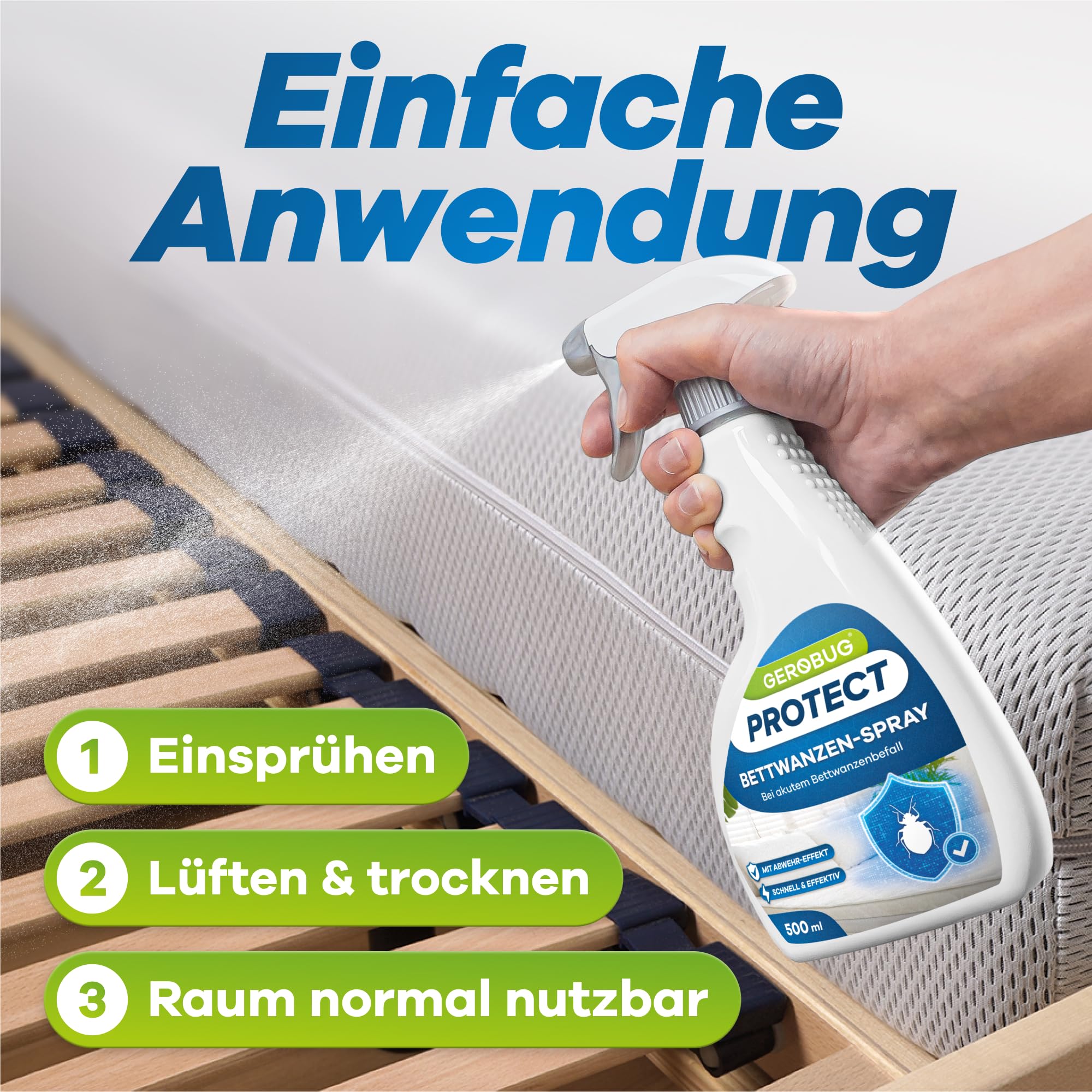 Gerobug Bettwanzen-Spray 1000 ml - schnell & effektiv loswerden für Matratzen, Möbel, Hotels & auf Reisen - Sofortschutz-Mittel gegen Bettwanzen, beste Alternative zur Bettwanzenfalle