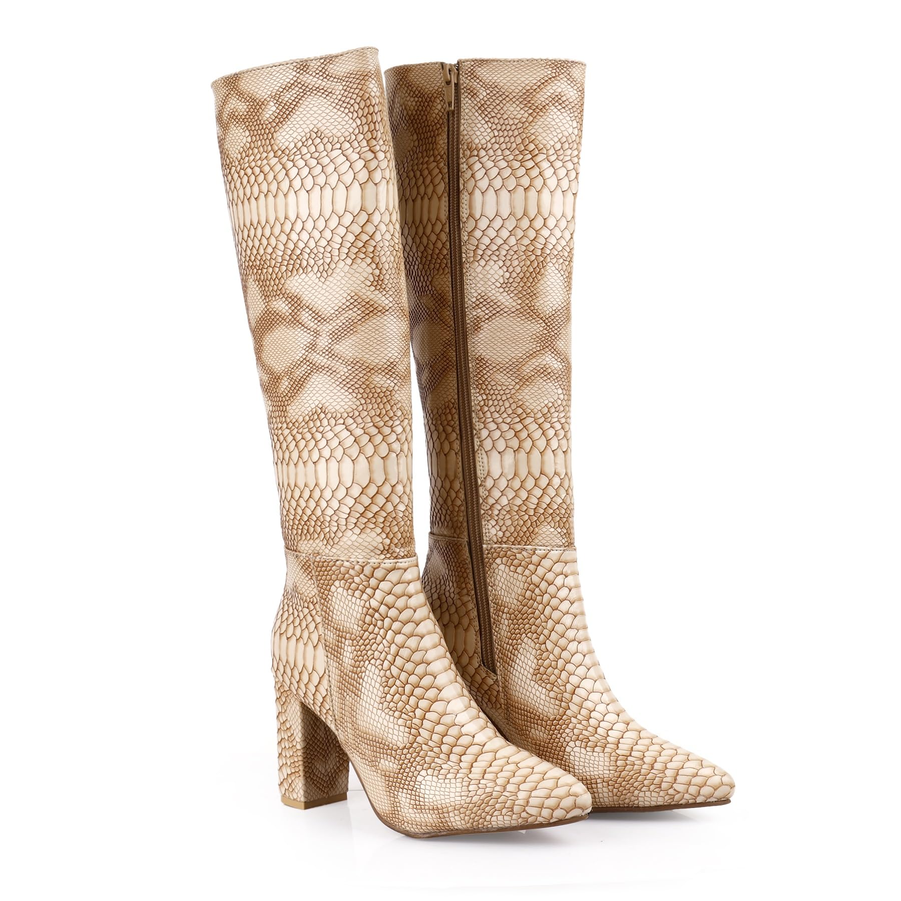 yuvrato baxi Women’s Premium Faux Leather Trendy Formal Snakeskin Knee-High Boot With 9 Cm Block High Heel Height-picture-29